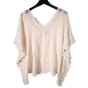 Candie's‎ Lace Kaftan Top Women's Size M Cream V-Neck